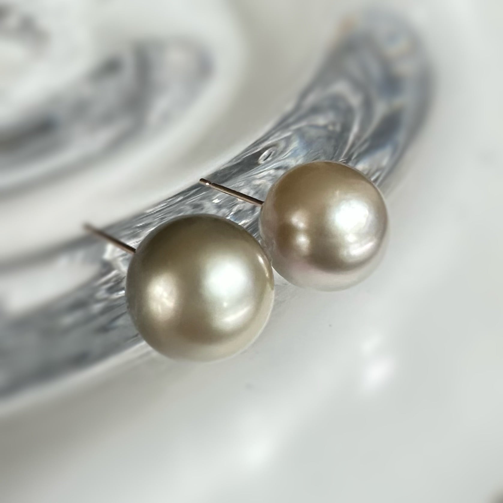 タヒチパール 2wayロングピアス／イヤリング｜シャンパンシルバーゴールド
