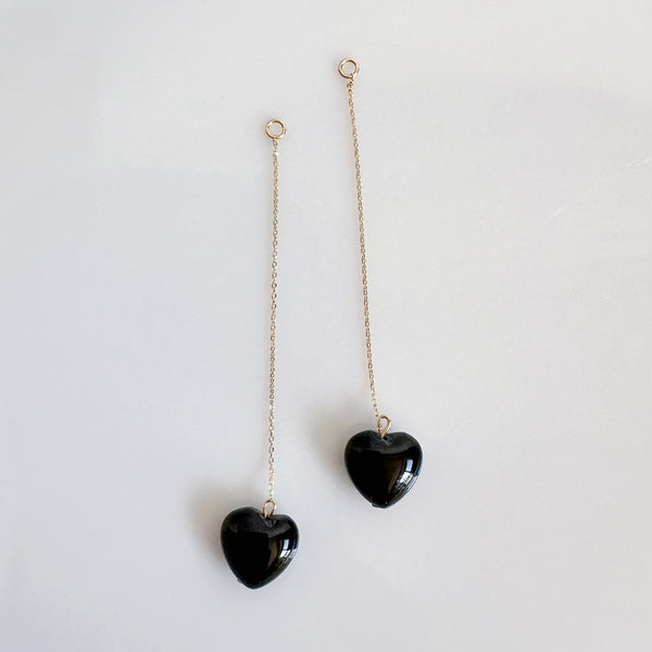 k10/k18 onyx coeur long chain charm ピアス　イヤリング