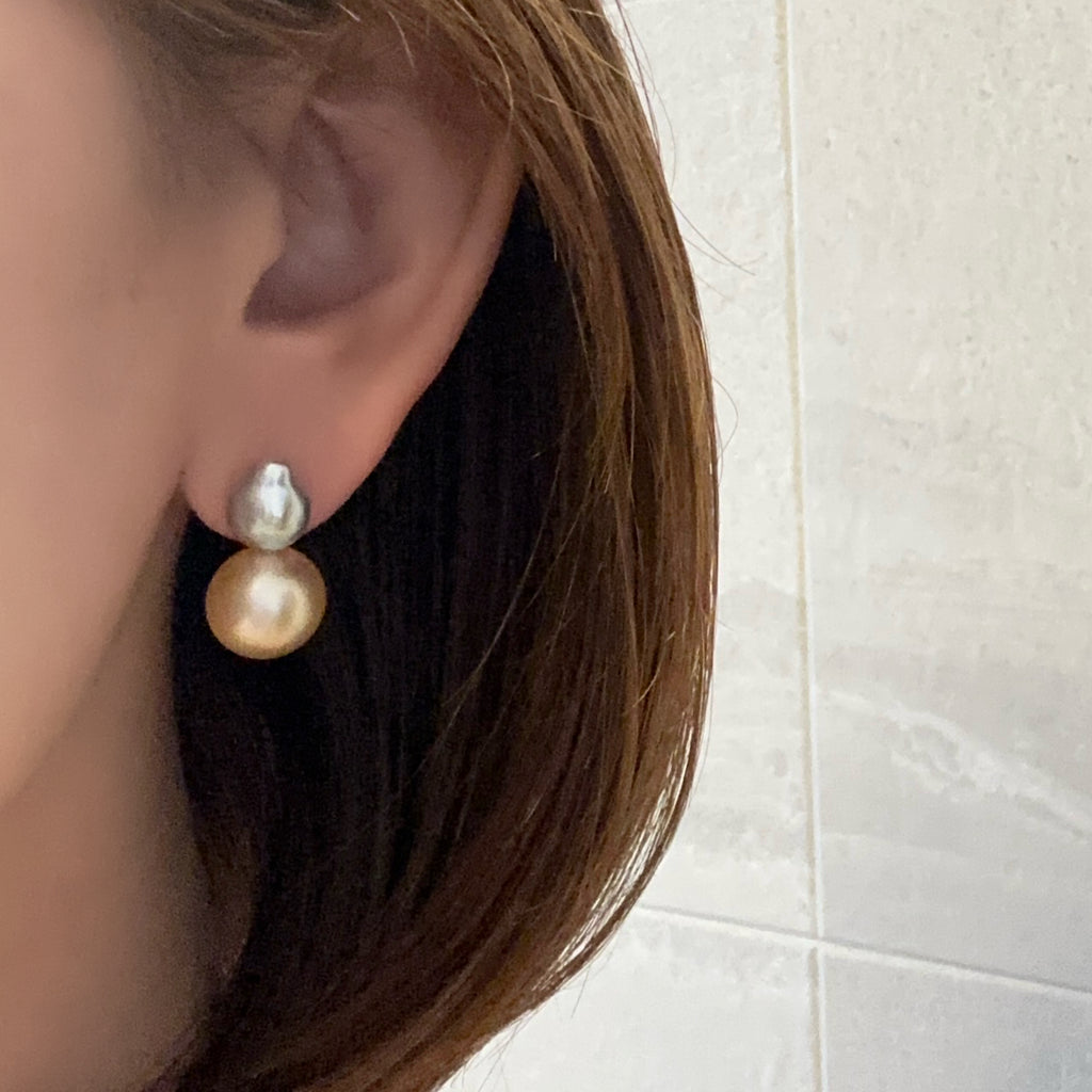 一点もの　k10 Akoya South Sea pearl double pearl ピアス - hikari pearl.