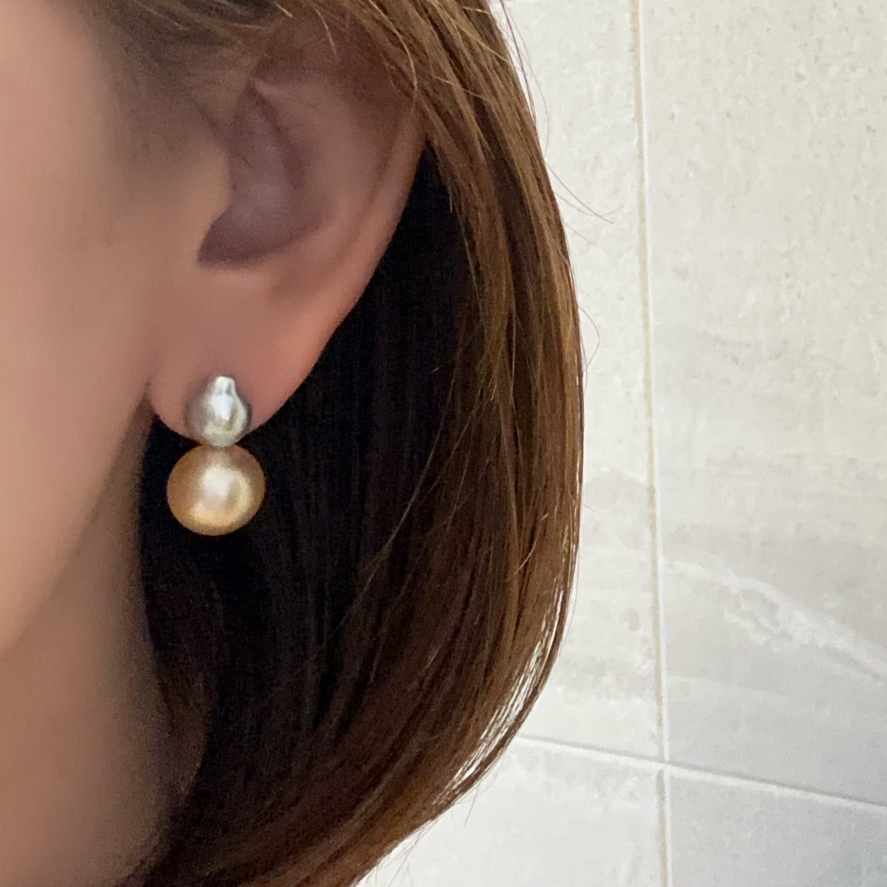 一点もの　k10 Akoya South Sea pearl double pearl ピアス - hikari pearl.
