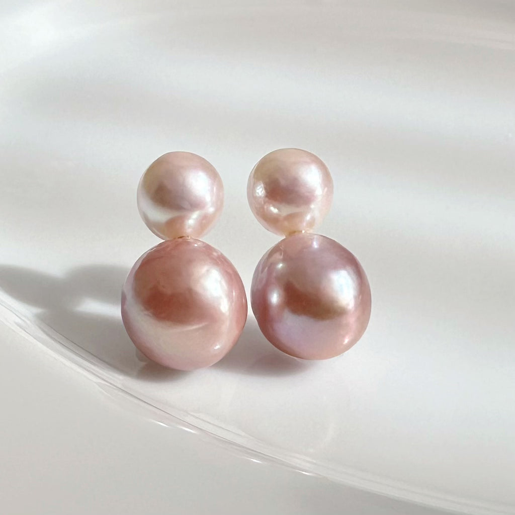 一点もの　k18 Akoya pink  pearl ピアス - hikari pearl.