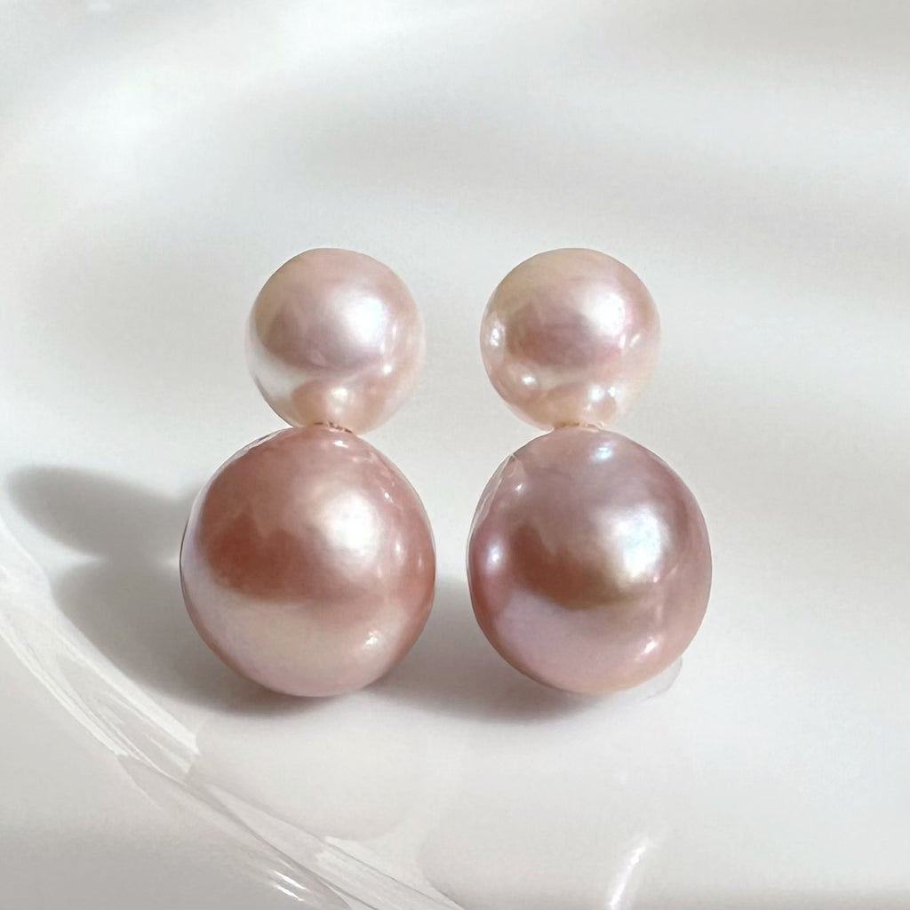 一点もの　k18 Akoya pink  pearl ピアス - hikari pearl.