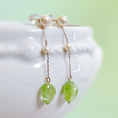 k10/k18 peridot  pearl station charm ピアス　イヤリング