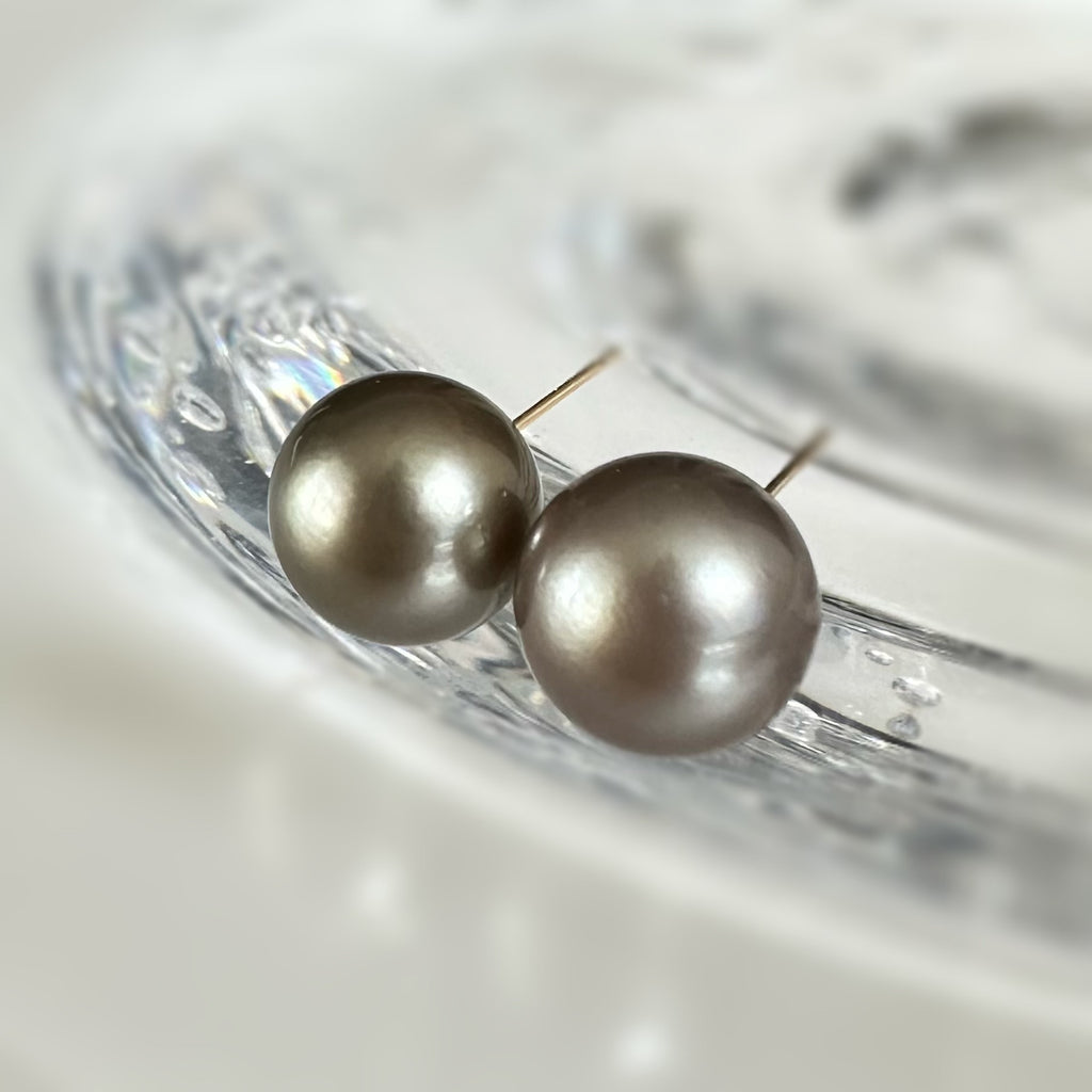 タヒチパール 2wayロングピアス／イヤリング｜カーキシルバー