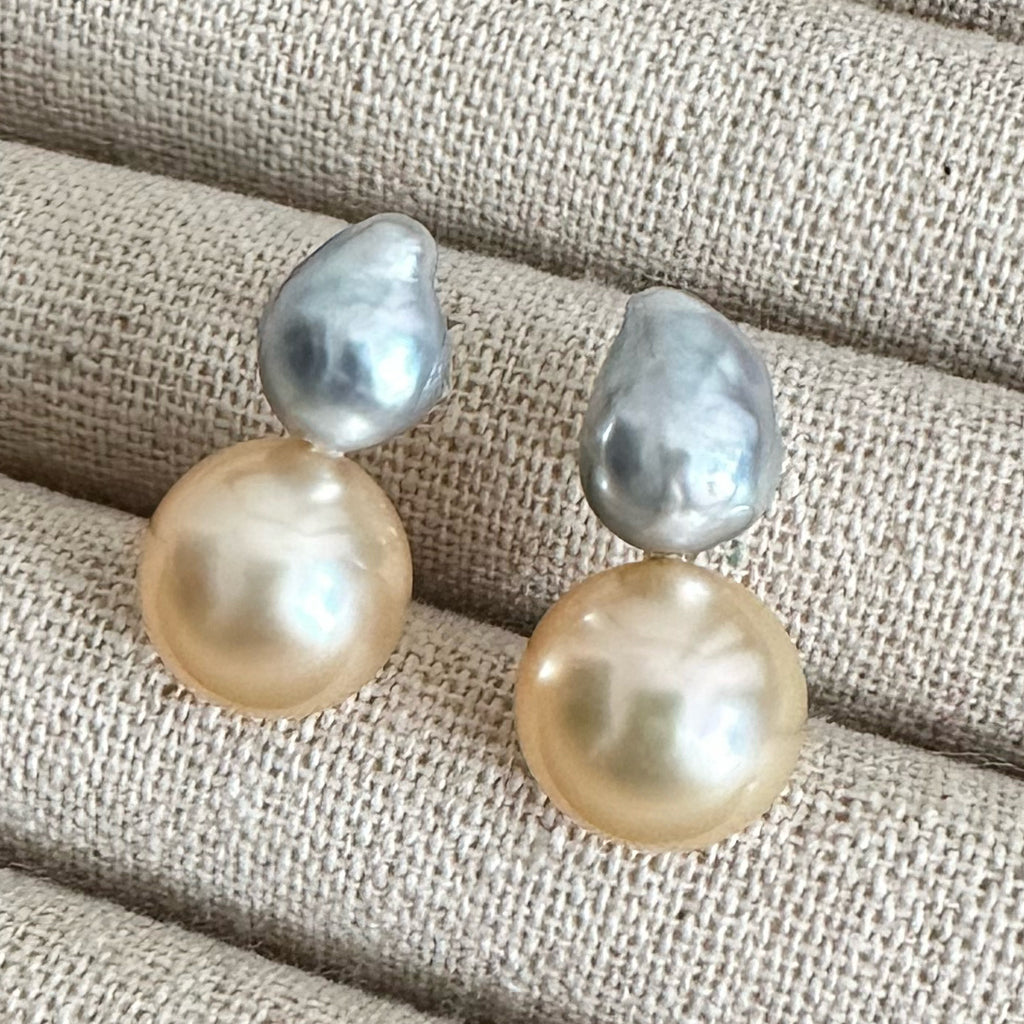 一点もの　k10 Akoya South Sea pearl double pearl ピアス - hikari pearl.