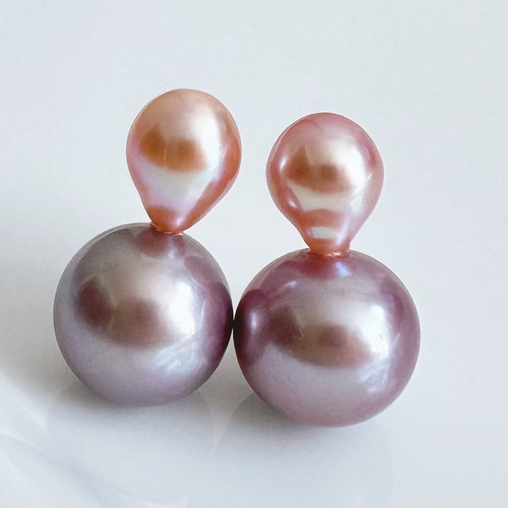 一点もの　k18 pink purple  pearl ピアス - hikari pearl.