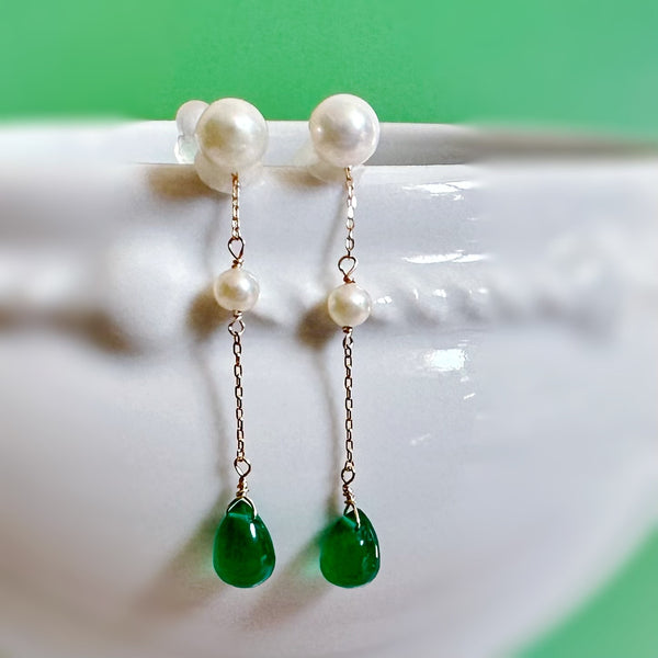 k10/k18 green onyx  pearl station charm ピアス　イヤリング