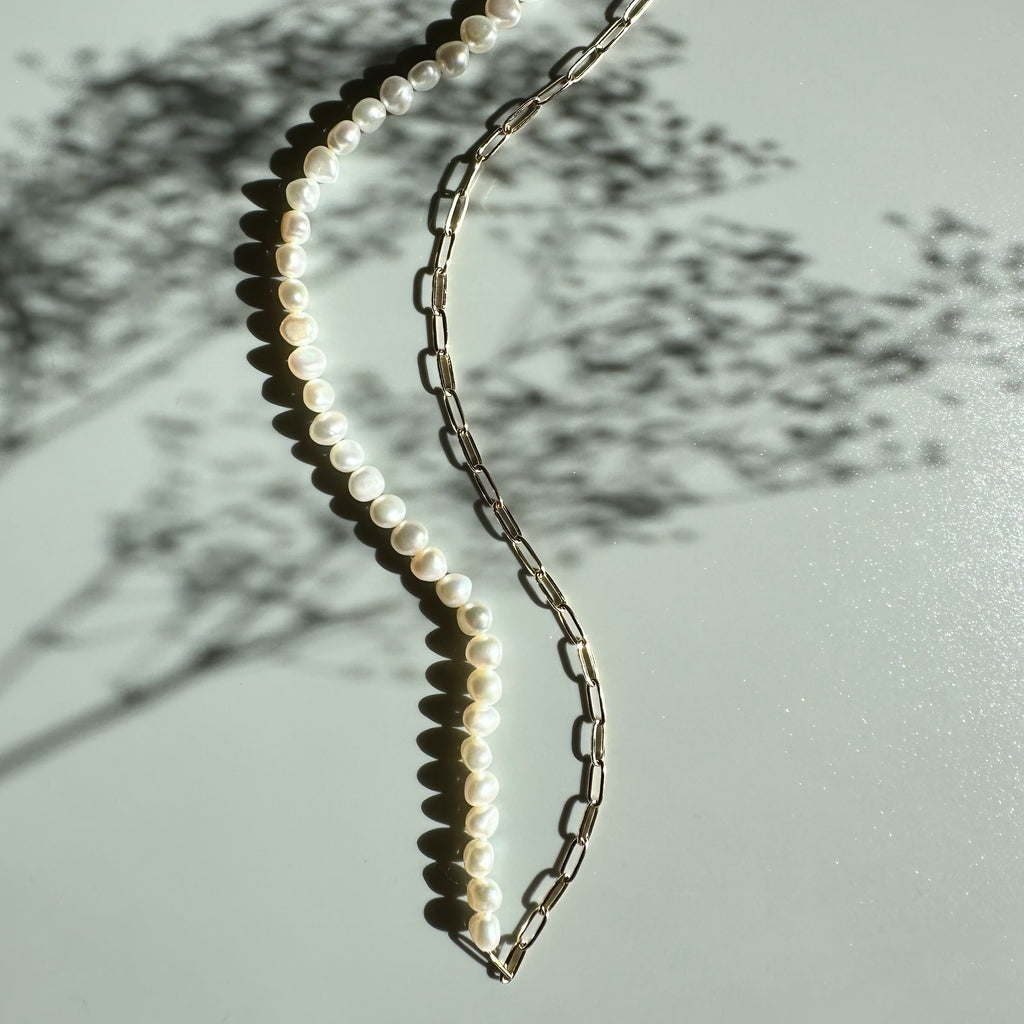 "bellbind ベルバインド"  ペーパークリップチェーン　パール　ロングネックレス　（長さオーダー可） - hikari pearl.