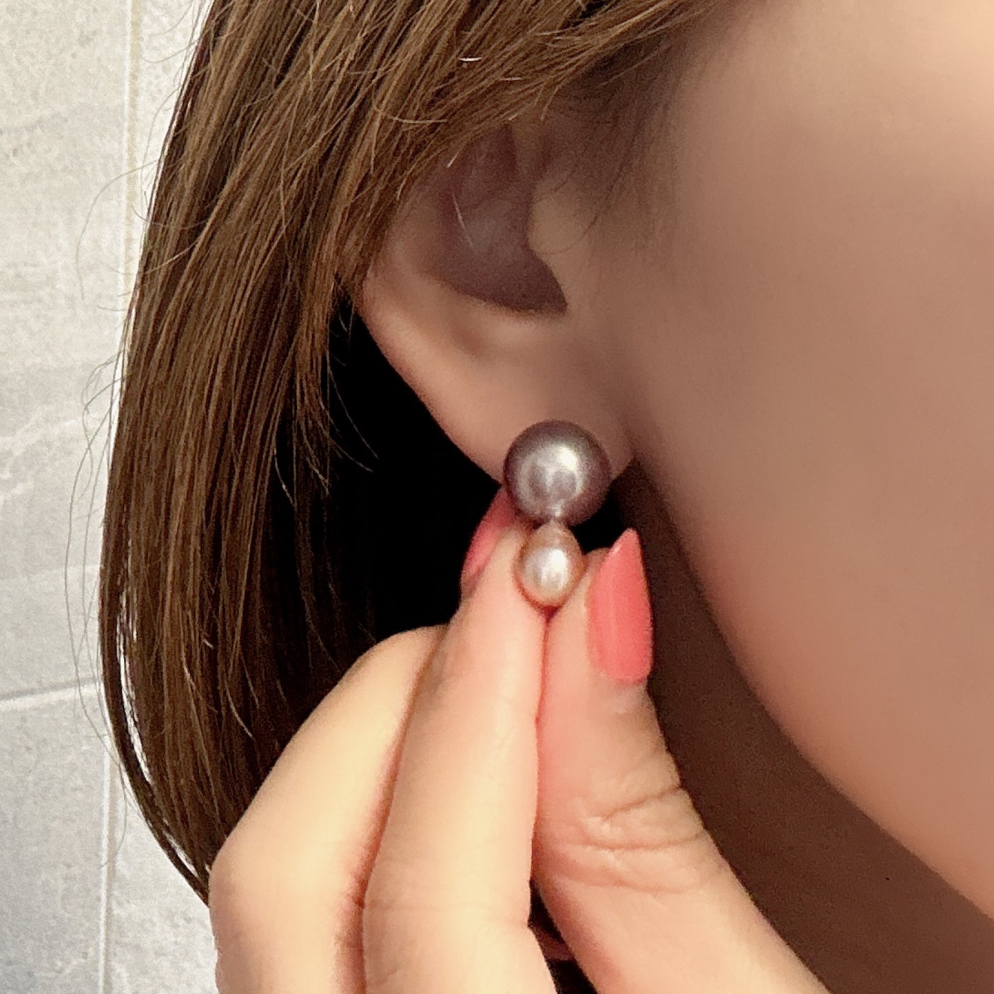 一点もの　k18 pink purple  pearl ピアス - hikari pearl.