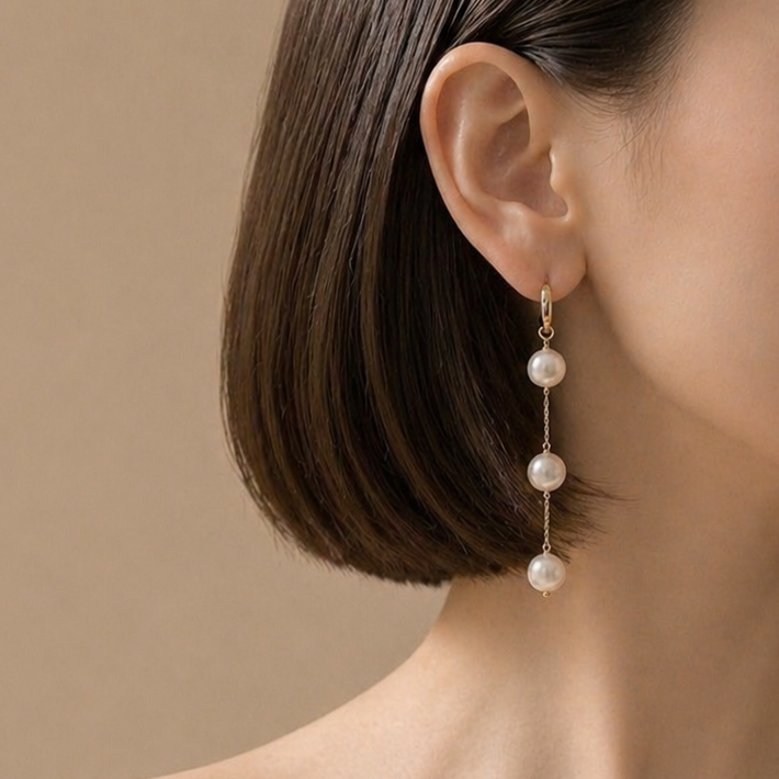 tear drop 3  pearl hook chain wadding ピアス - hikari pearl.