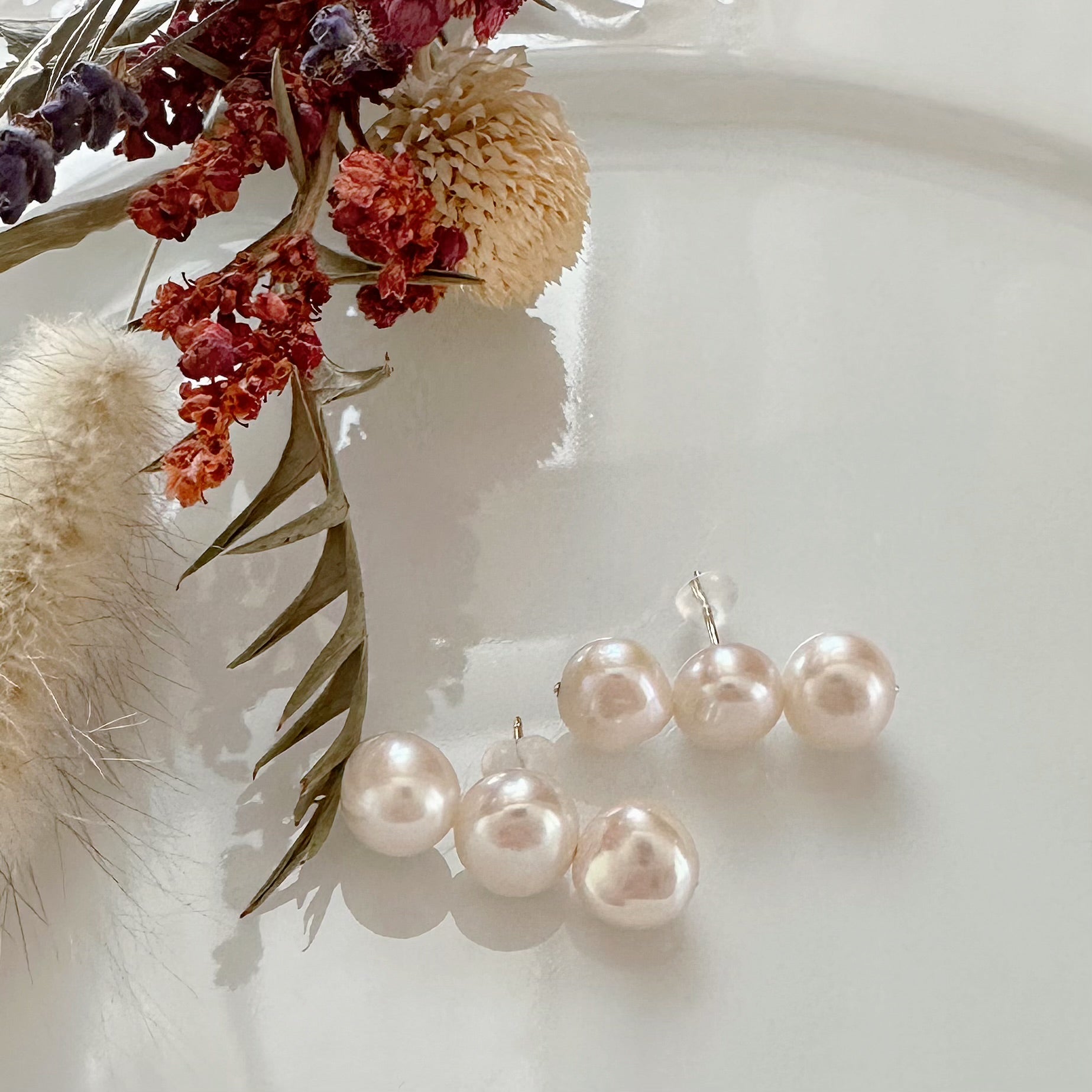 3 line baroque  pearl fresh water  ピアス　イヤリング - hikari pearl.