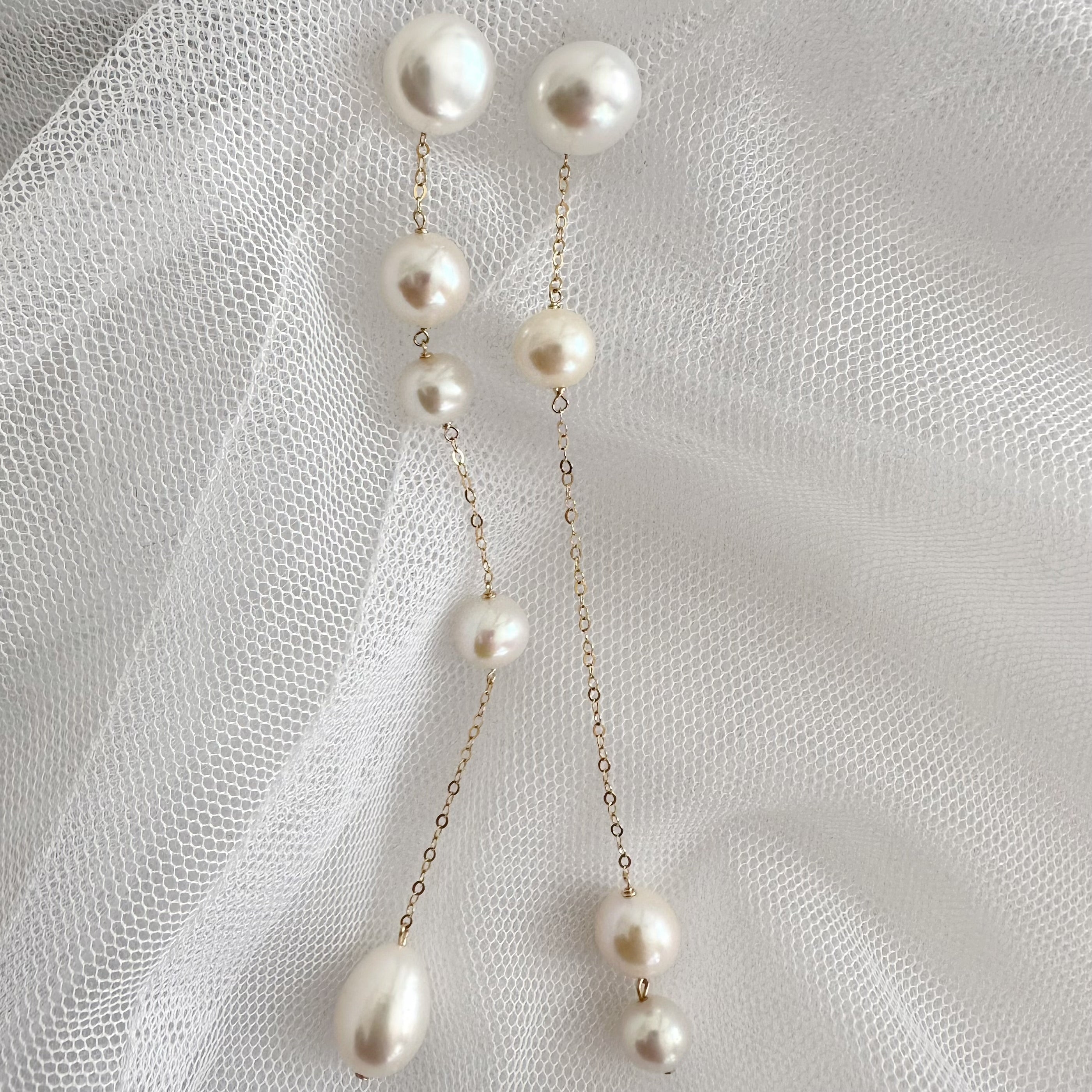 No.17 asymmetry wedding long ピアス　イヤリング - hikari pearl.