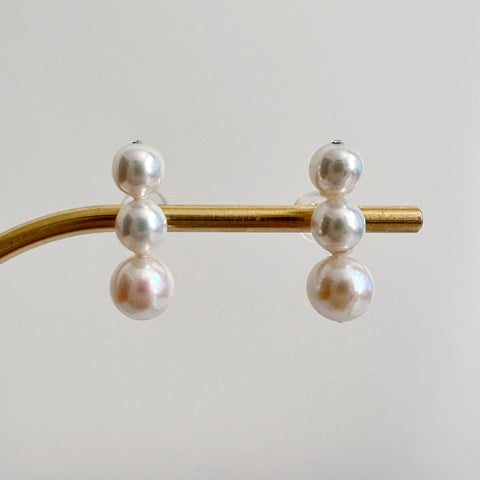k18 Akoya  3pearl  ピアス　イヤリング