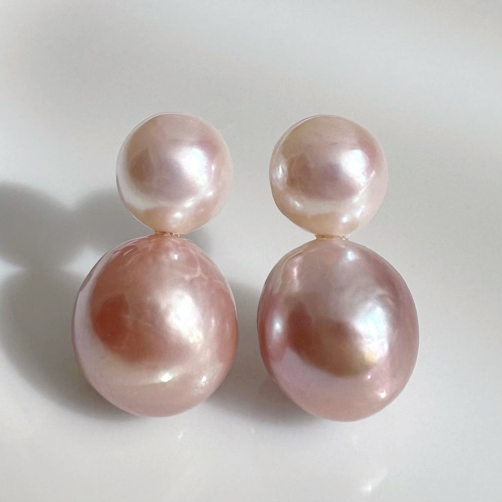 一点もの　k18 Akoya pink  pearl ピアス - hikari pearl.