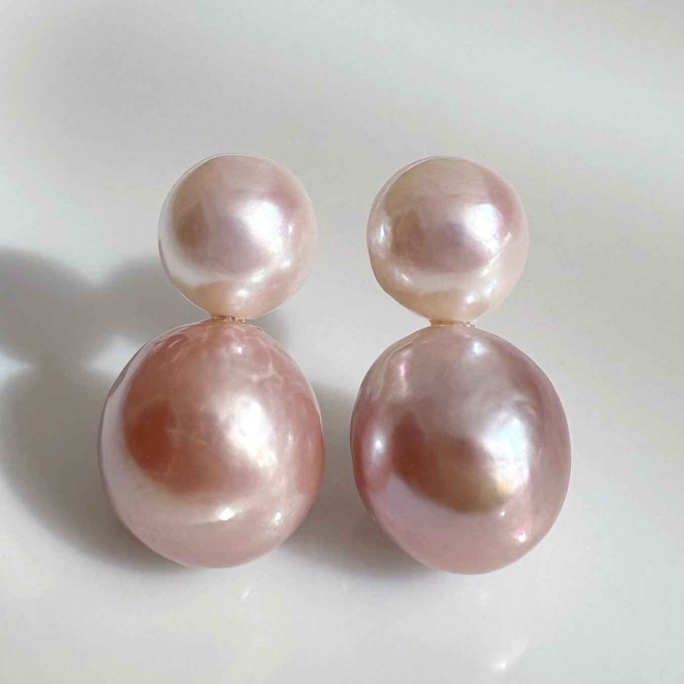 One-of-a-kind k18 Akoya pink pearl earrings