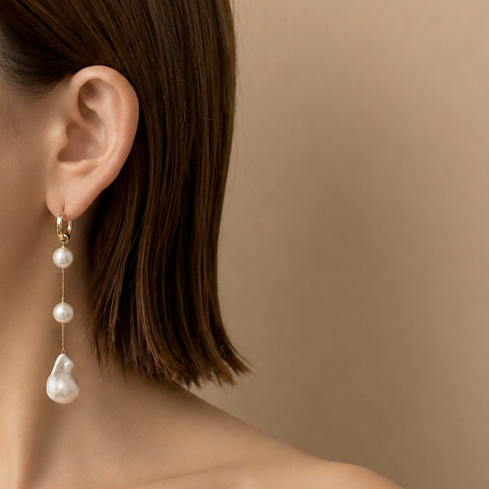 k10 chain teardrop×oyster baroque  pearl wadding ピアス　イヤリング - hikari pearl.