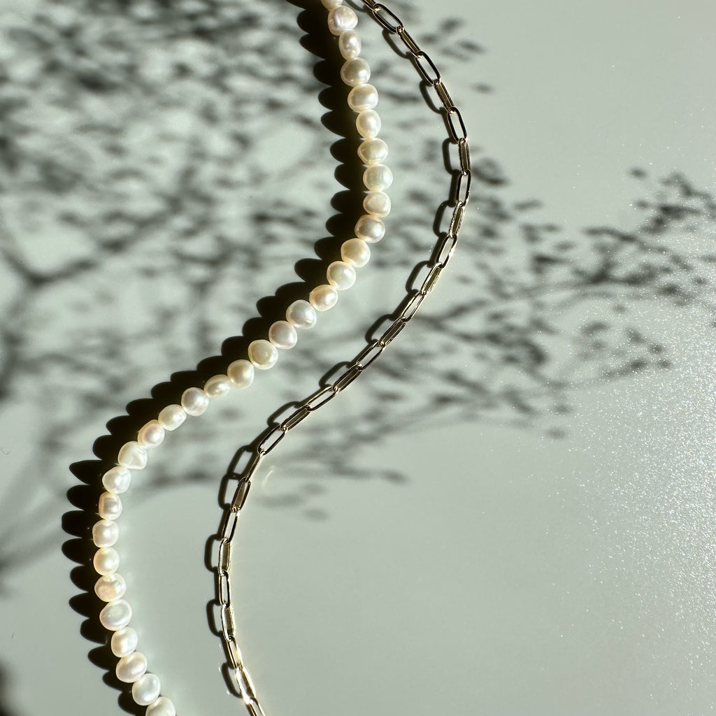 "bellbind ベルバインド"  ペーパークリップチェーン　パール　ロングネックレス　（長さオーダー可） - hikari pearl.