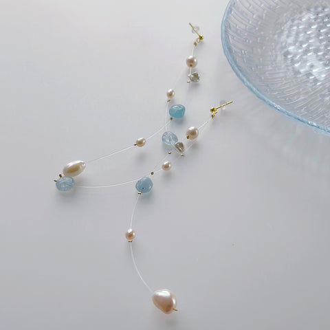 "blue star ブルースター" アクアマリン　パール　クリア　ロング　ピアス　イヤリング　wedding