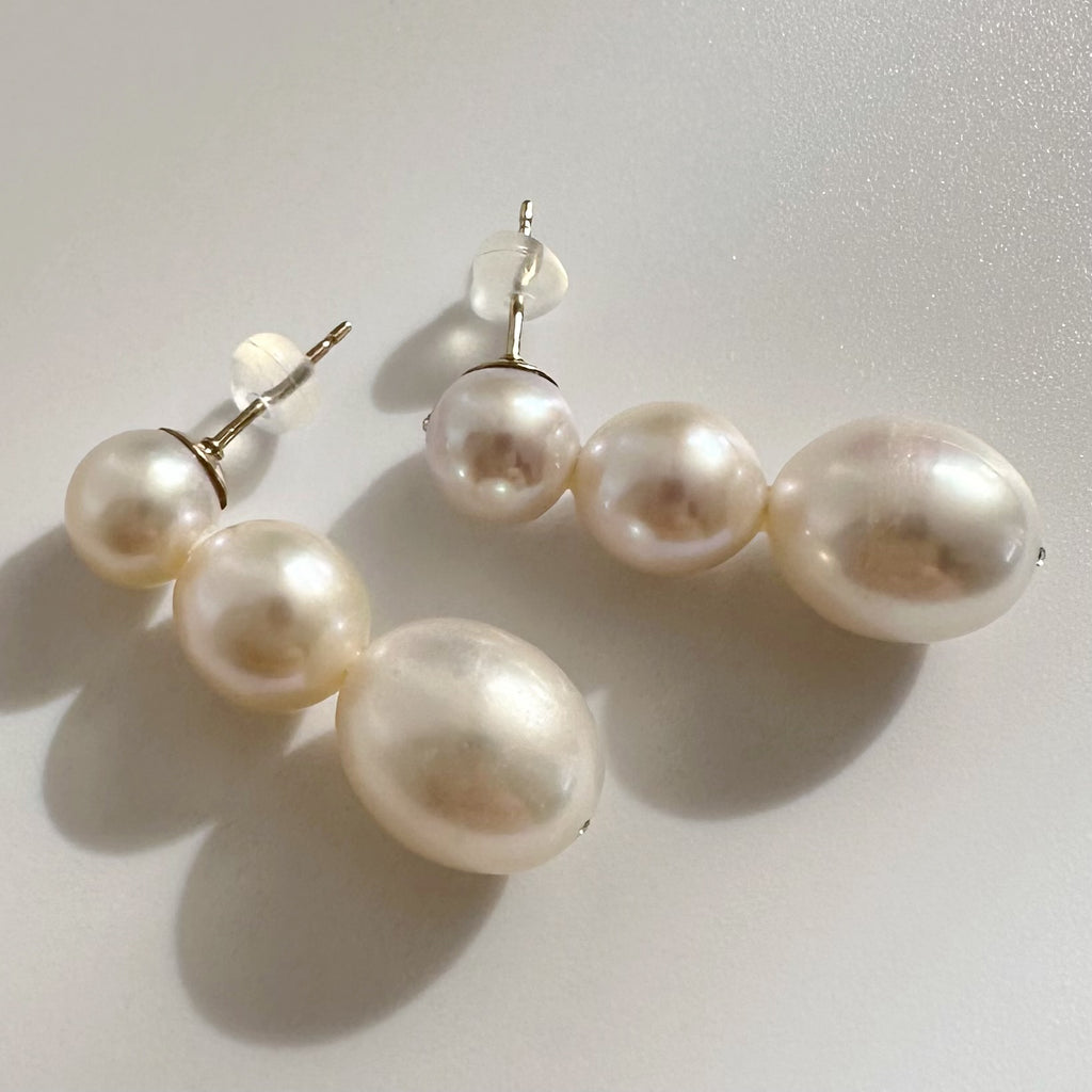 一点もの　3 egg  pearl  ピアス - hikari pearl.