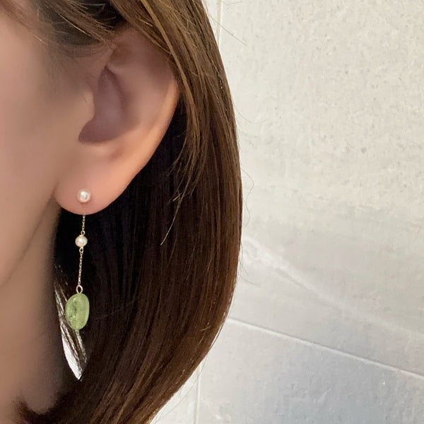 k10/k18 peridot  pearl station charm ピアス　イヤリング