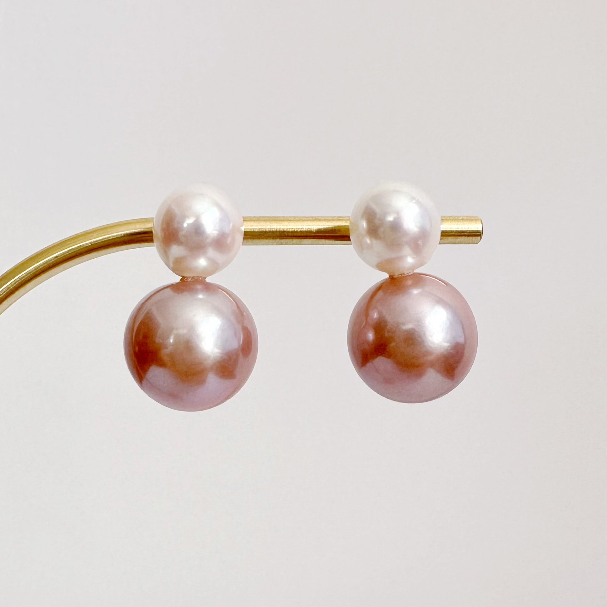 一点もの　k18 Akoya pink  pearl double  pearl ピアス - hikari pearl.