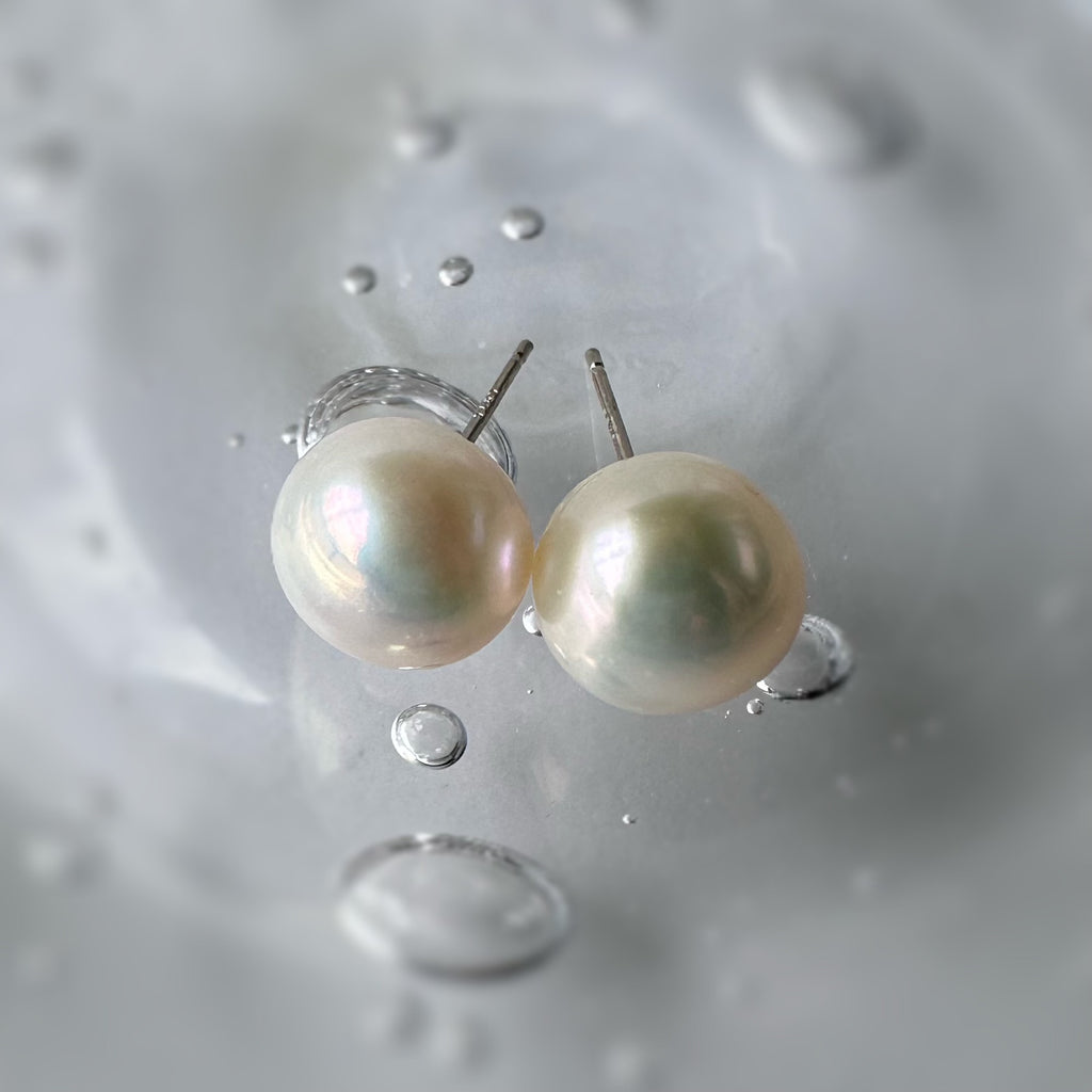 Freshwater pearl button 10mm nudeピアス イヤリング - hikari pearl.