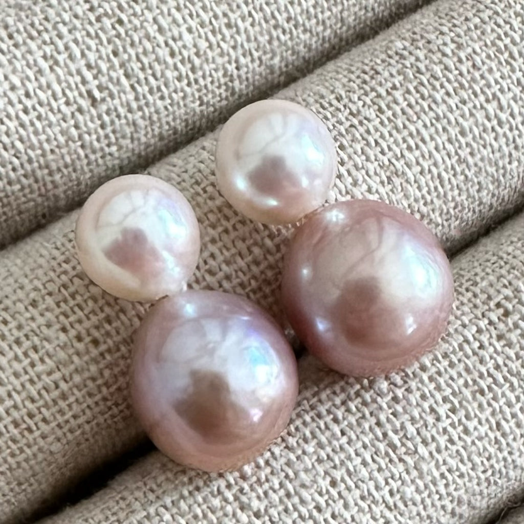 一点もの　k18 Akoya pink  pearl ピアス - hikari pearl.