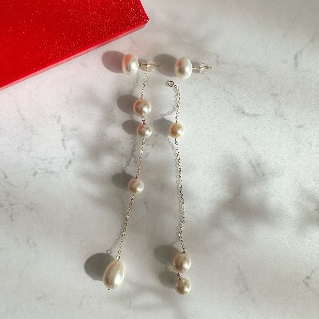 No.17 asymmetry wedding long ピアス　イヤリング - hikari pearl.