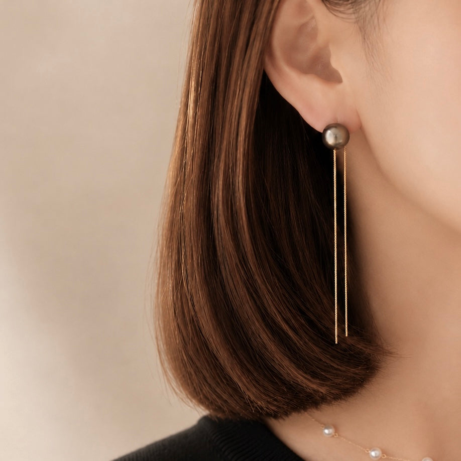 タヒチパール 2wayロングピアス／イヤリング｜カーキシルバー