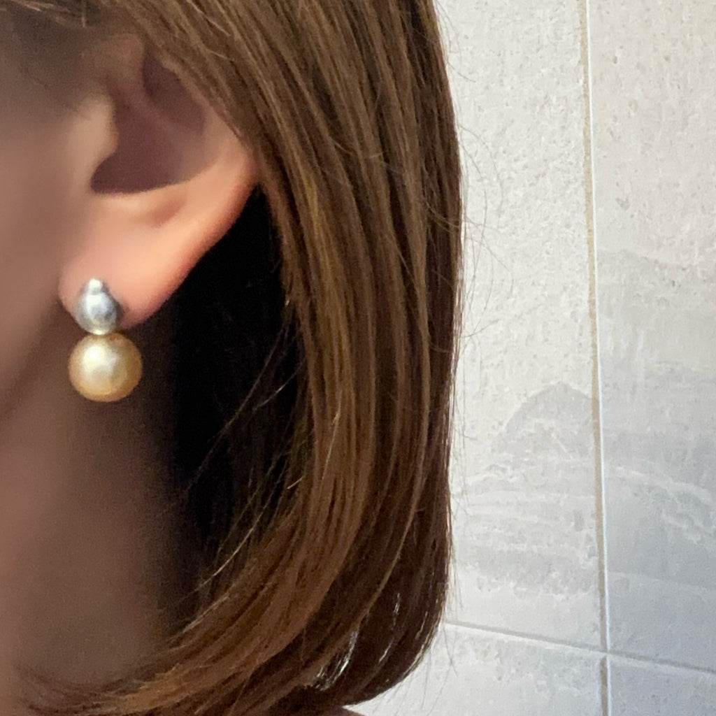 一点もの　k10 Akoya South Sea pearl double pearl ピアス - hikari pearl.