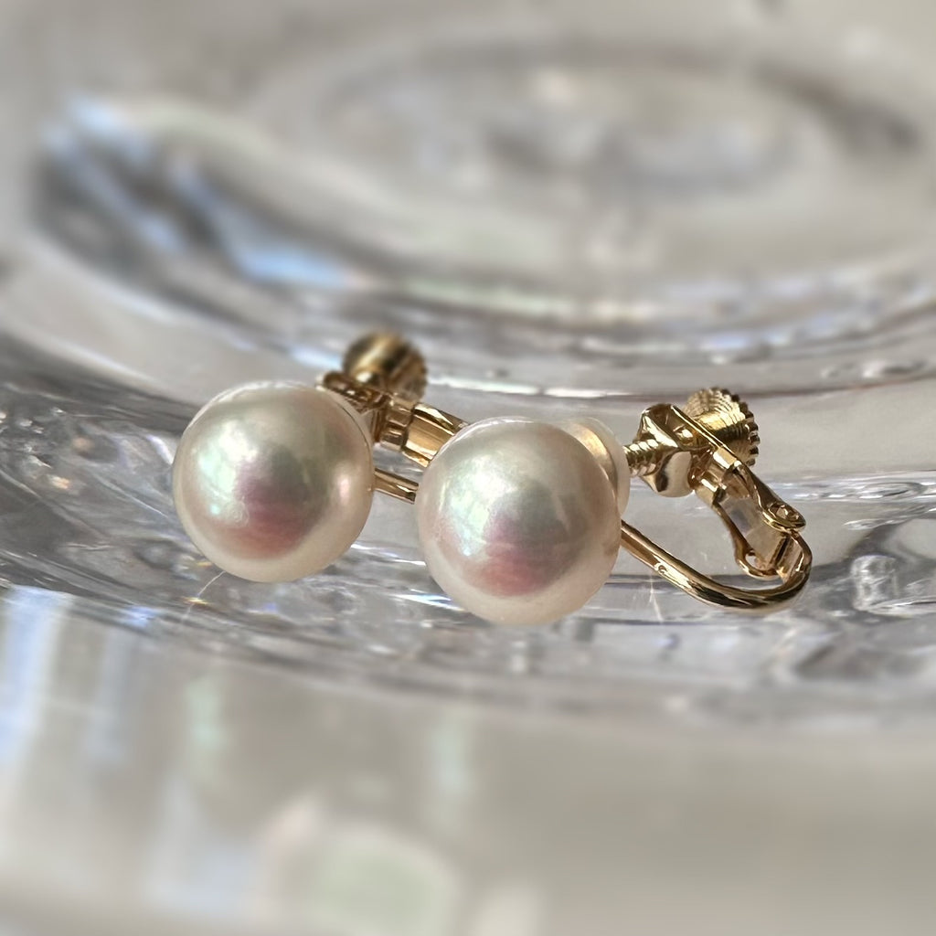 Fresh water button  9.5mm pearl nudeピアス - hikari pearl.