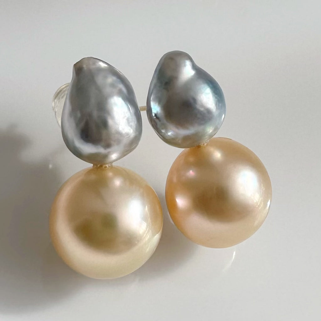 一点もの　k10 Akoya South Sea pearl double pearl ピアス - hikari pearl.