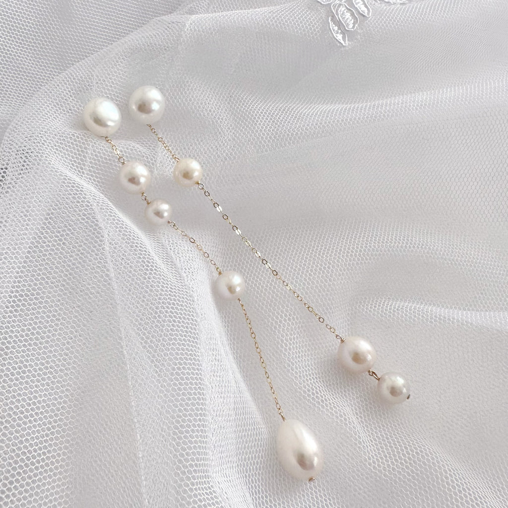 No.17 asymmetry wedding long ピアス　イヤリング - hikari pearl.