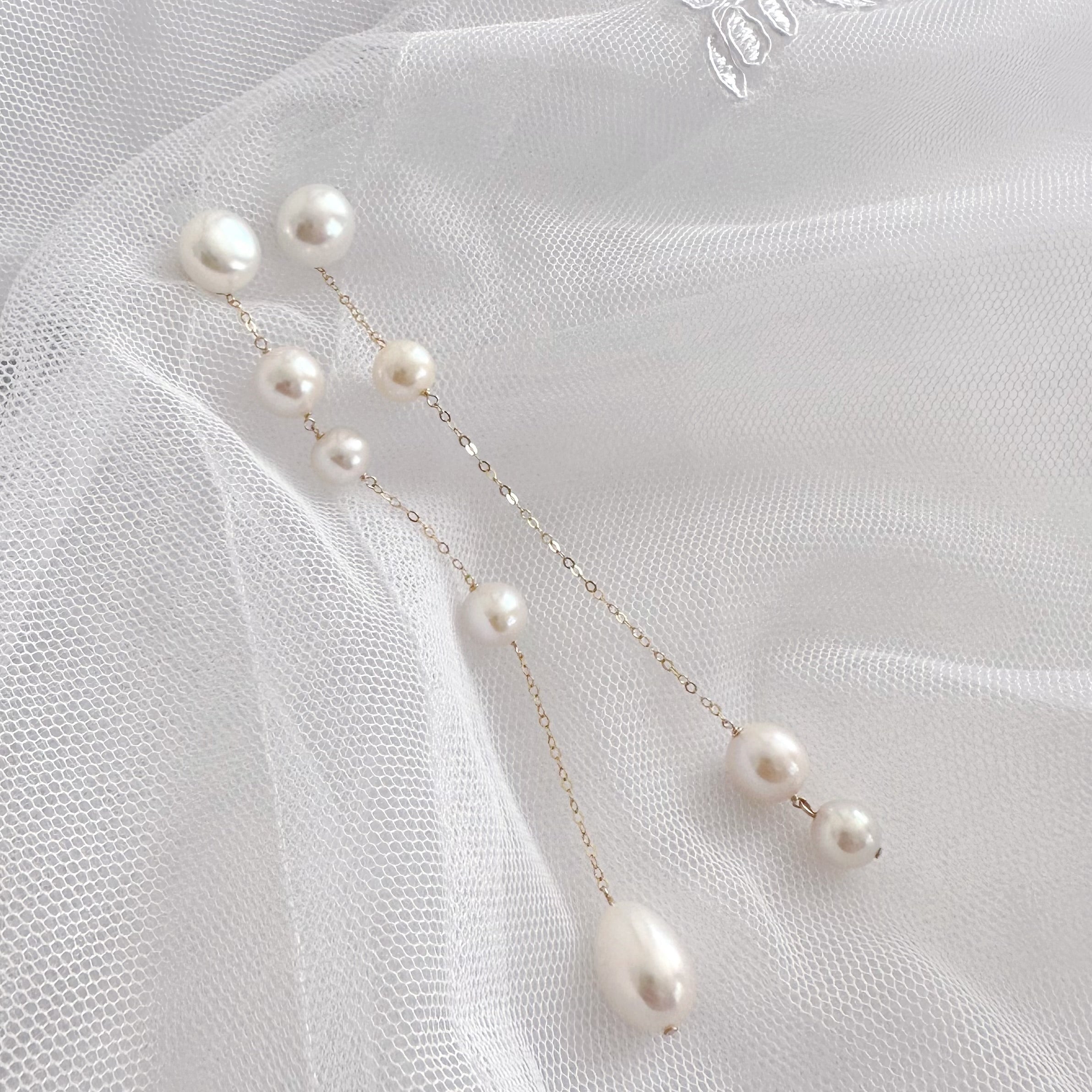 No.17 asymmetry wedding long ピアス　イヤリング - hikari pearl.