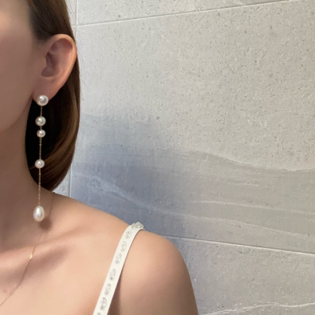 No.17 asymmetry wedding long ピアス　イヤリング - hikari pearl.