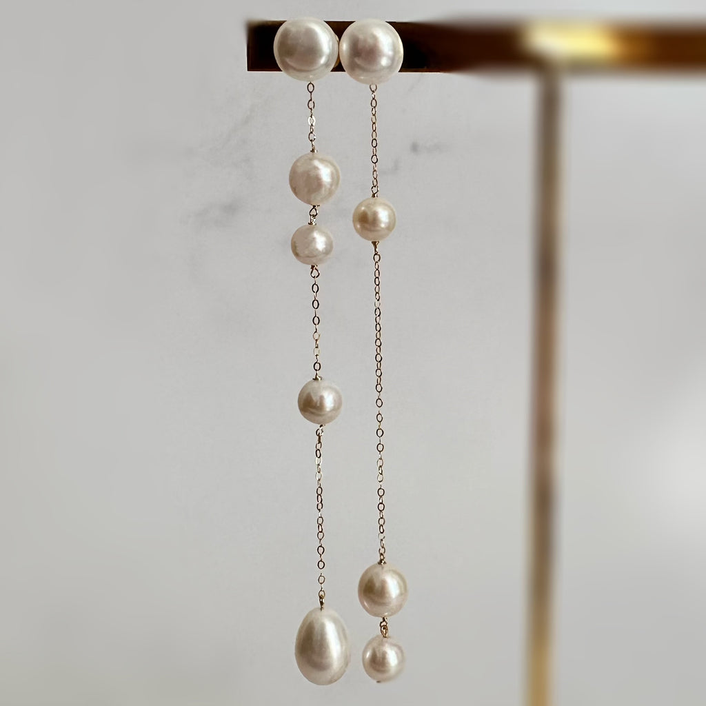 No.17 asymmetry wedding long ピアス　イヤリング - hikari pearl.