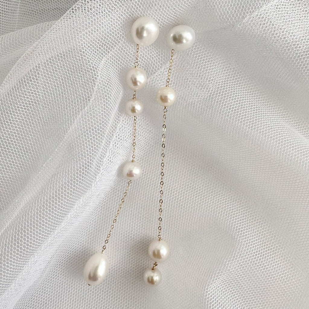 No.17 asymmetry wedding long ピアス　イヤリング - hikari pearl.