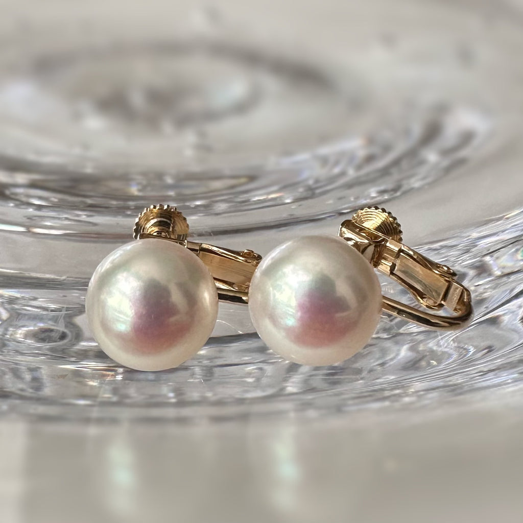 Fresh water button  9.5mm pearl nudeピアス - hikari pearl.