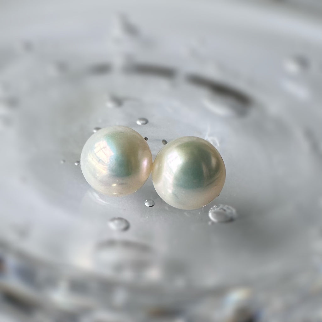 Freshwater pearl button 10mm nudeピアス イヤリング - hikari pearl.