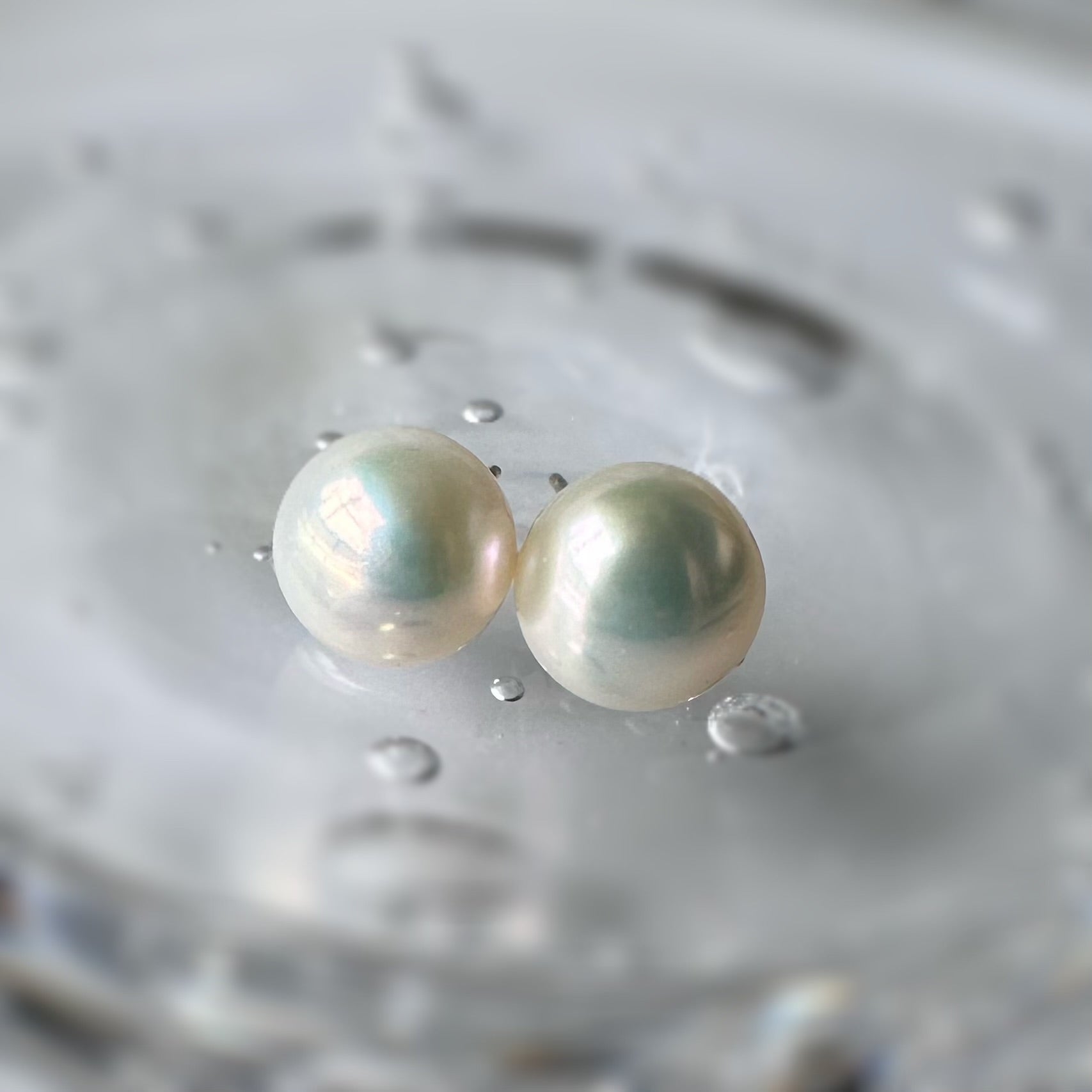 Freshwater pearl button 10mm nudeピアス イヤリング - hikari pearl.
