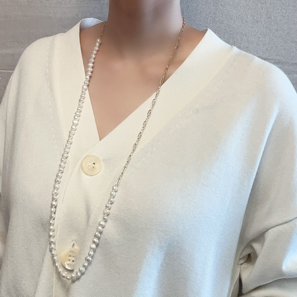 "bellbind ベルバインド"  ペーパークリップチェーン　パール　ロングネックレス　（長さオーダー可） - hikari pearl.