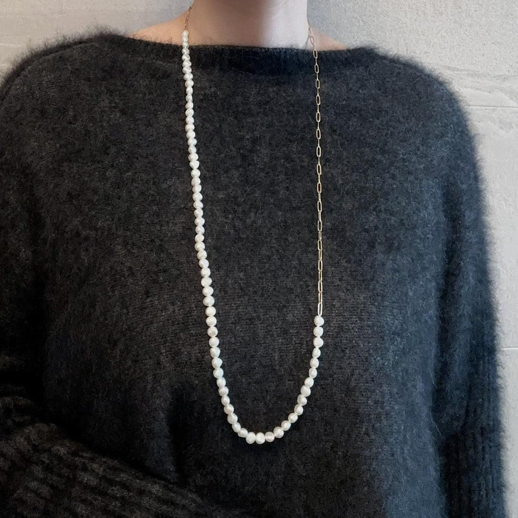 "bellbind ベルバインド"  ペーパークリップチェーン　パール　ロングネックレス　（長さオーダー可） - hikari pearl.