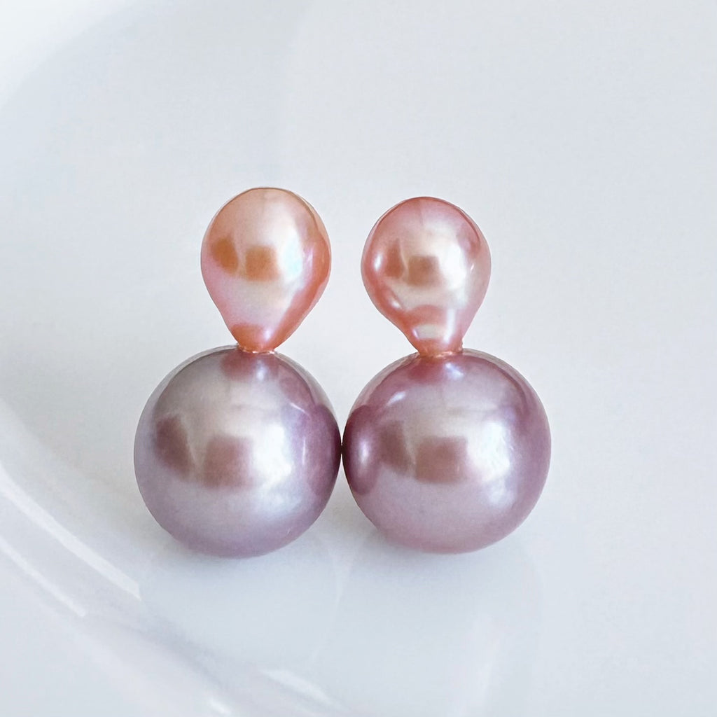 一点もの　k18 pink purple  pearl ピアス - hikari pearl.
