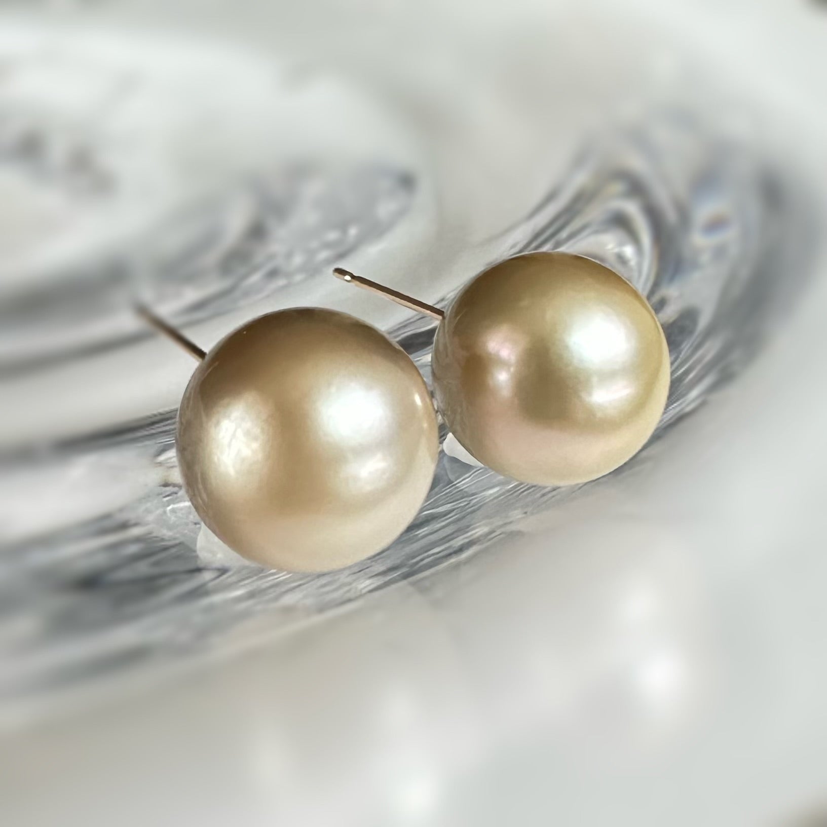 タヒチパール 2wayロングピアス／イヤリング｜シャンパンゴールド