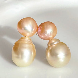一点もの　k18 champagne color South Sea pearl ピアス