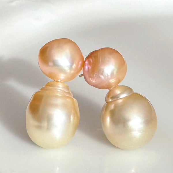 一点もの　k18 champagne color South Sea pearl ピアス