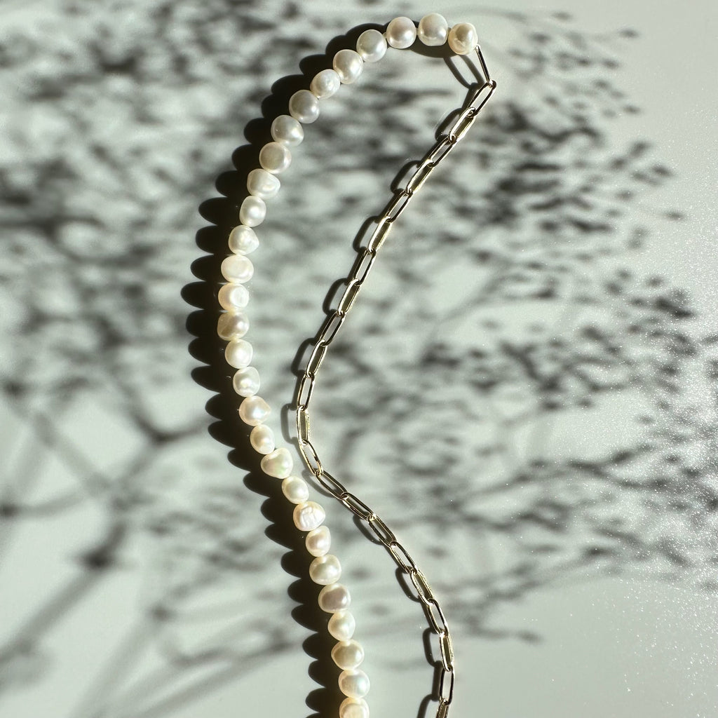 "bellbind ベルバインド"  ペーパークリップチェーン　パール　ロングネックレス　（長さオーダー可） - hikari pearl.