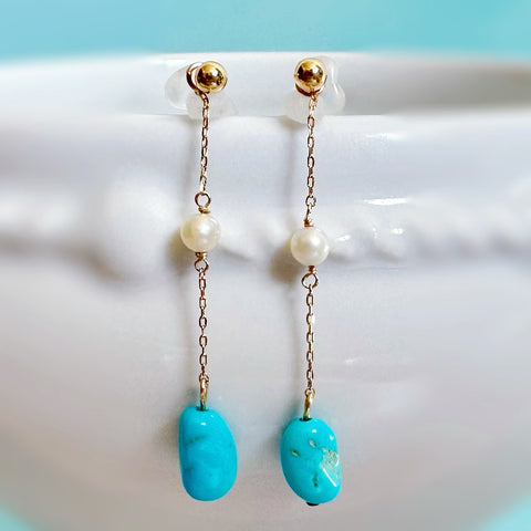 k10/k18  sleeping beauty turquoise  pearl station ピアス　イヤリング