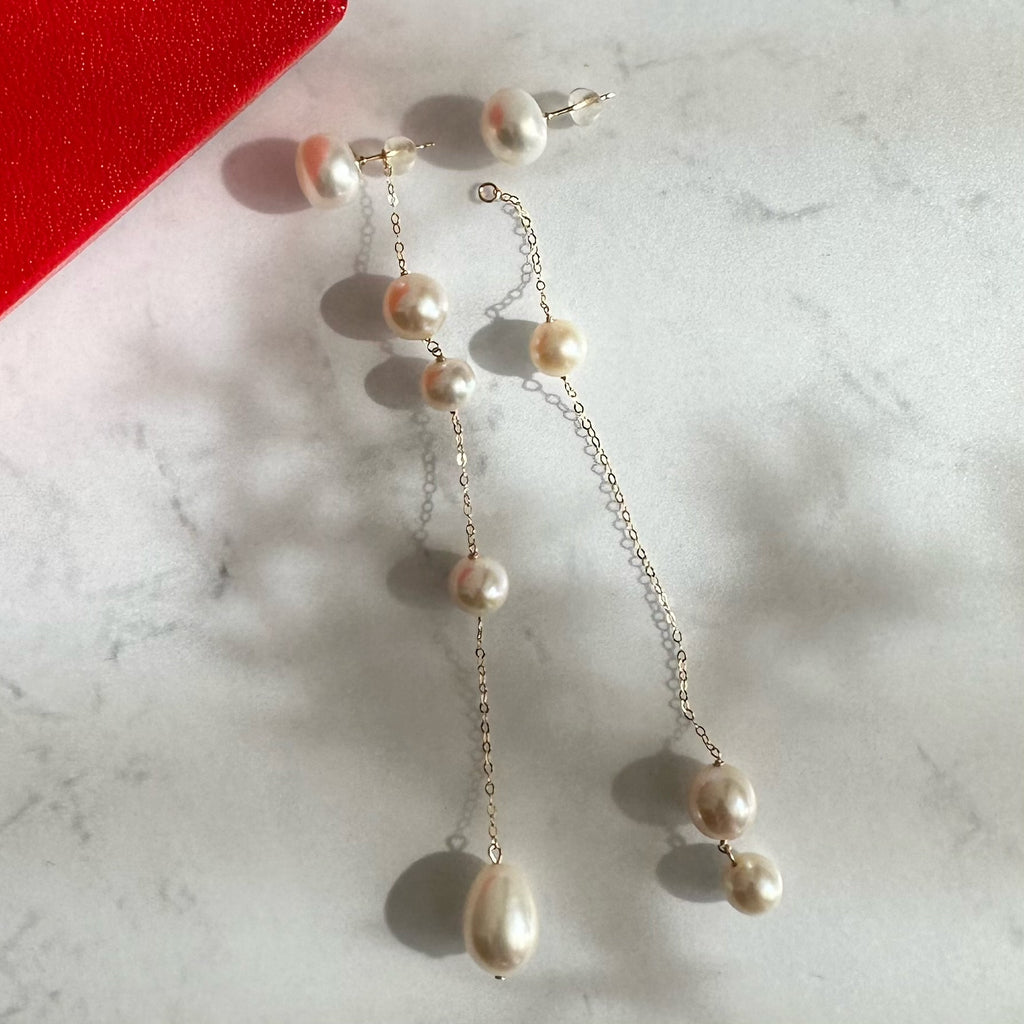 No.17 asymmetry wedding long ピアス　イヤリング - hikari pearl.