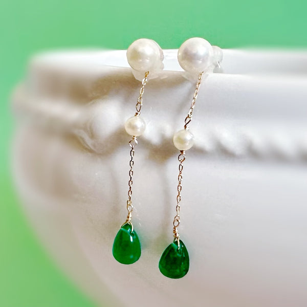 k10/k18 green onyx  pearl station charm ピアス　イヤリング